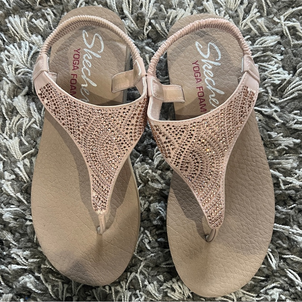 Skechers Women's Meditation Rose/pink Sparkle Rhinestones Sandal Shoes Size 8